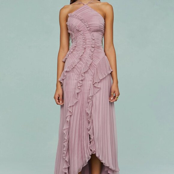 Lotus Pink Backless Halter Dress with Pointed Collar in Size S - Viva Estel - Picture 1 of 7